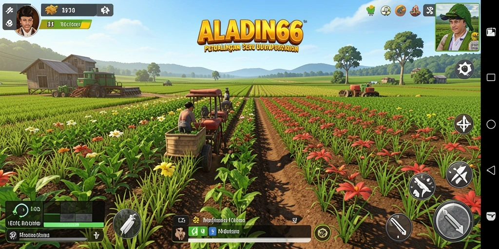 Tampilan gameplay <strong>ALADIN66</strong> yang menarik dengan ladang yang subur.