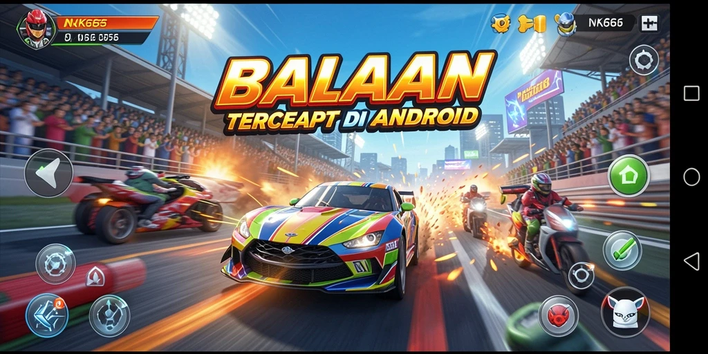 Screenshot utama NK666 menunjukkan aksi mendebarkan dalam balapan.