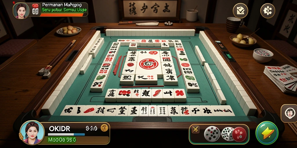 Tampilan menarik gameplay Mahjong di OKIDR dengan ubin berwarna-warni.