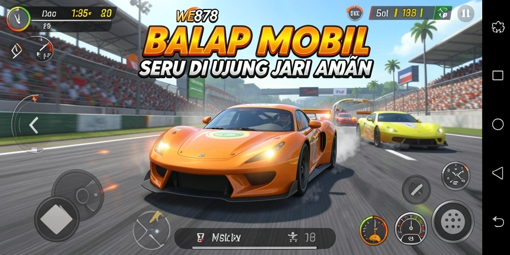 Gameplay WE878 menampilkan balapan mobil yang mendebarkan dan kompetitif.